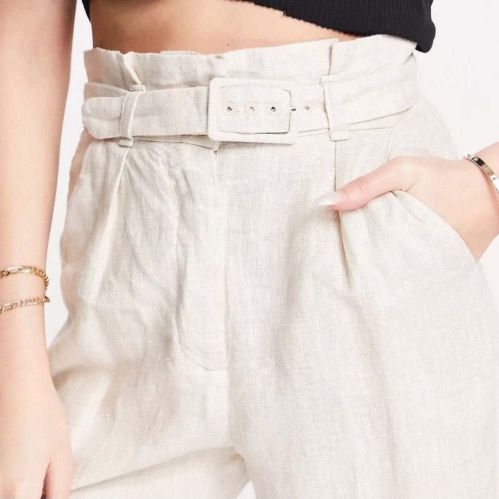 & other stories Linen belted pants, pale beige, size 6 - Picture 6 of 9
